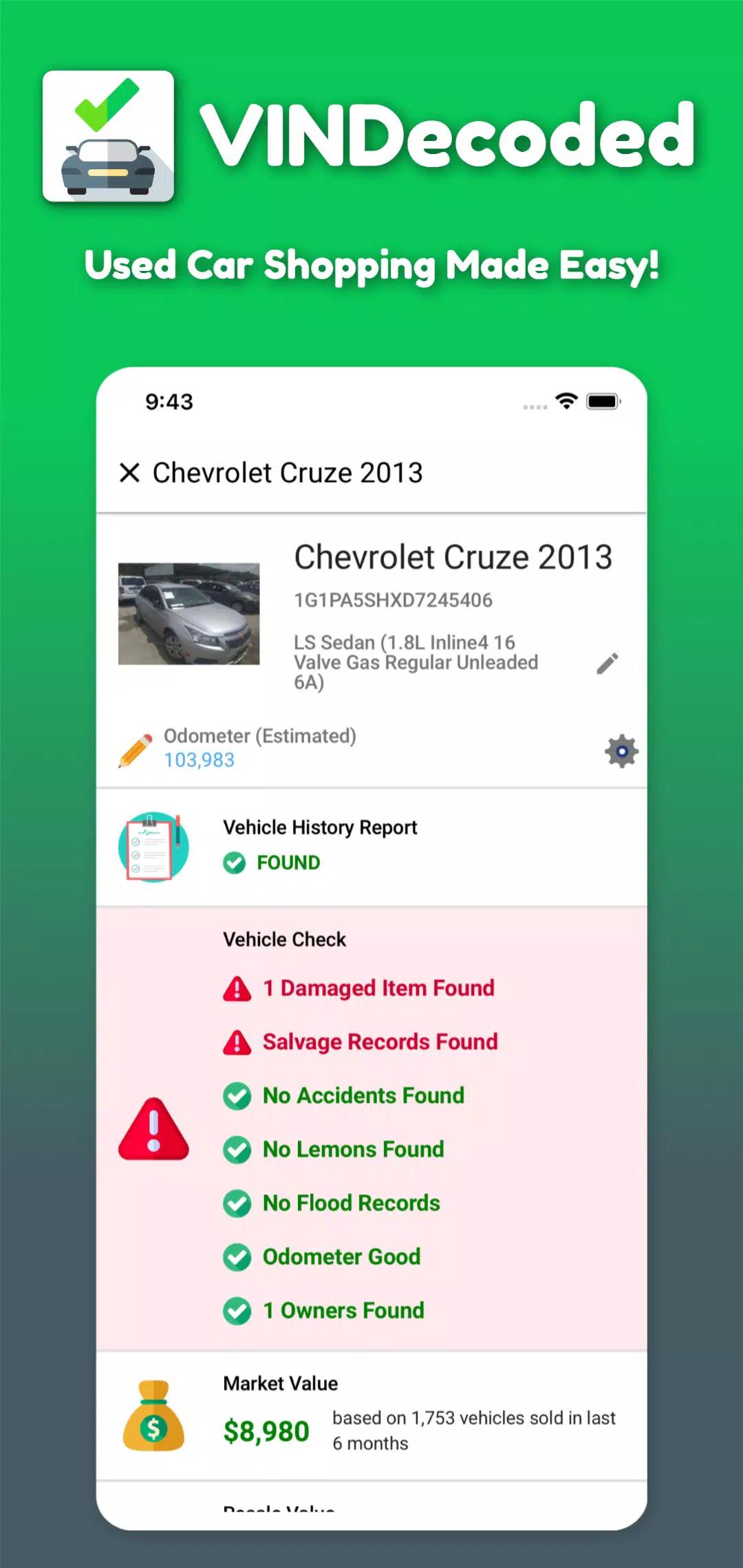 VIN Check Report for Used Cars screenshot 2